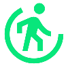 man walking in three quarter circle symbol